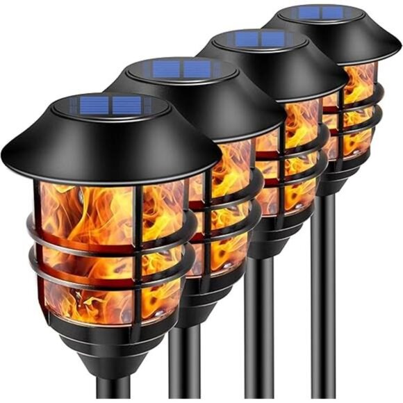 Solar Outdoor Lights,Extra-Tall Solar Torches with Flickering Flame 4-Pack - Picture 7 of 7
